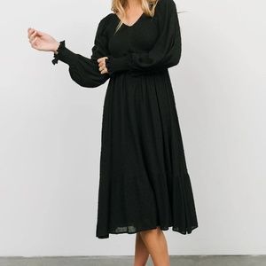 Baltic Born Lainey Smocked Dotted Midi Dress (NWT black size M)